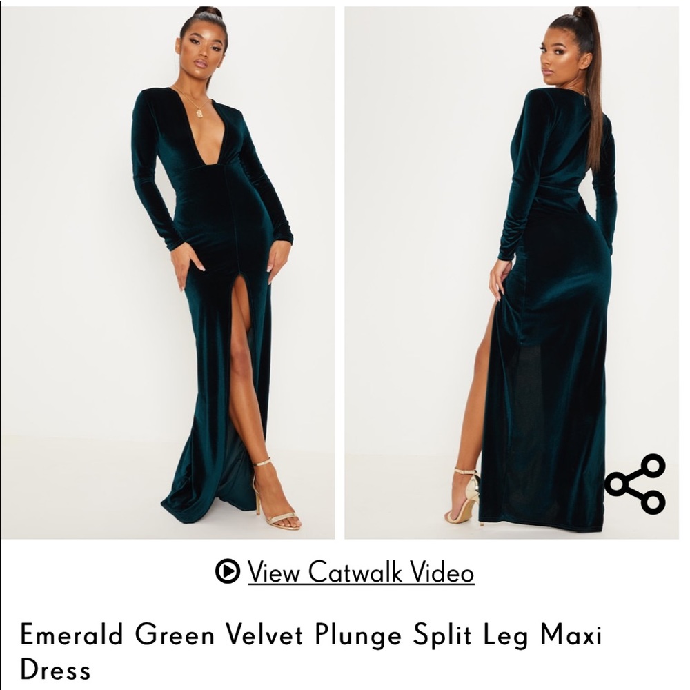 Emerald Green Maxi Dress Long Sleeves Velvet